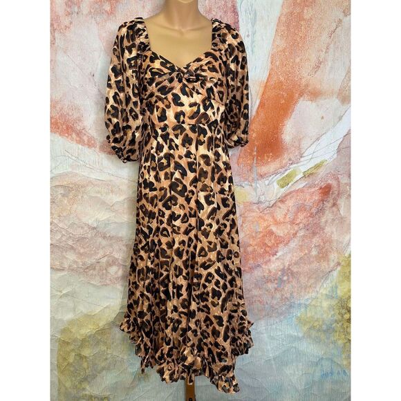 Anthropologie Hutch Printed Twist-Front Puff-Sleeve Ruffle-Hem Dress - Picture 4 of 6